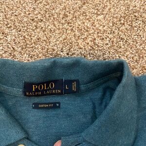 Polo Ralph Lauren teal blue polo shirt size large. Some armpit staining- not att
